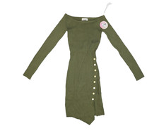Love Always Dress Womens Medium Green Ribbed Asymmetrical Long Sleeve Button Up