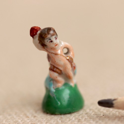 Georgian Porcelain Cupid Seal Fob 18th-C Chelsea St James Miniature Figurine