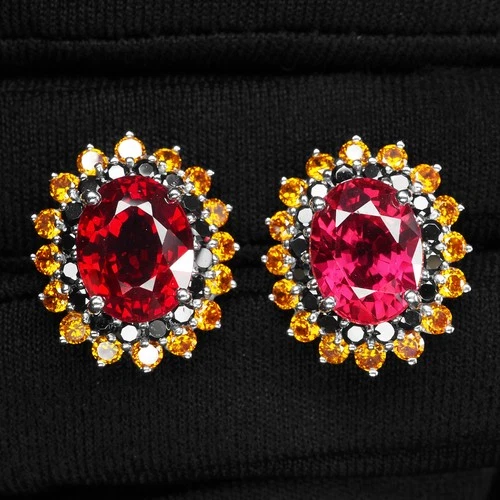 Scarlet Red Spinel Oval 9.25Ct 925 Sterling Silver Handmade Halo Earrings Gift