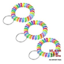 Spiral Coil Keychain, Anti-lost Key Chain Holder 3pcs Rainbow-deep Rainbow