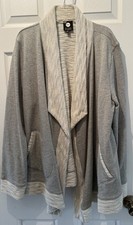 Jones New York Gray Cream Open Front Cardigan Sweater Women s XL Relaxed Drape