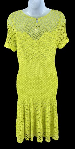 Women's Oscar De La Renta Green Short Sleeve Crochet Fit & Flare Dress Size S - Picture 5 of 6