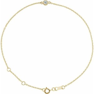 14k Yellow Gold Adjustable Chain Bracelet with Round Lab Created Diamond Bezel