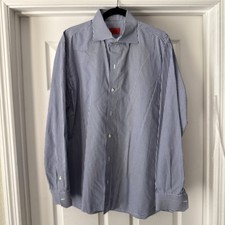Isaia Mens Blue Check Cotton Long Sleeve Button Down Shirt sz 16.5 - 42