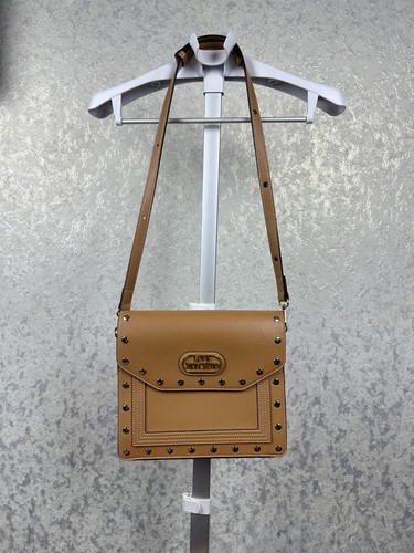 Love Moschino Borsa Camel Leather Stud Square Shoulder Bag - Picture 2 of 11