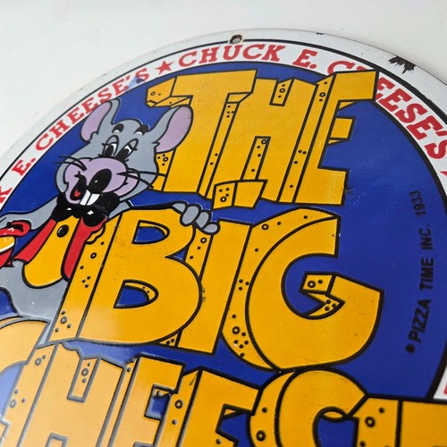 Vintage Chuck E Cheese Sign - Porcelain Gas Pump Service Station Sign - Picture 11 of 14