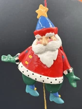 Vtg Midwest Santa Pull String Double Sided Jumping Jack Christmas Ornament 5”