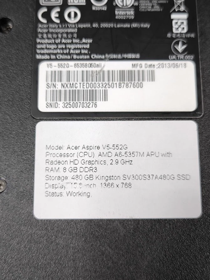 Acer Aspire V5-552G Laptop - AMD A6, 8GB RAM, 480GB SSD, Gebraucht - Bild 2 von 4