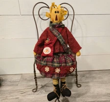 Vintage Primitive Christmas Folk Art Rag Doll Cloth Doll HandMade plaid snowy