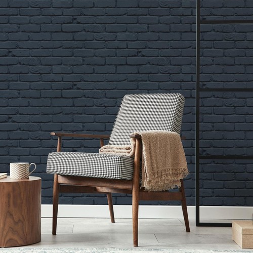 FD43602 Fine Decor Tapete Ziegel Marine Ziegeloptik bemalt NAVY BLUE - Bild 4 von 6