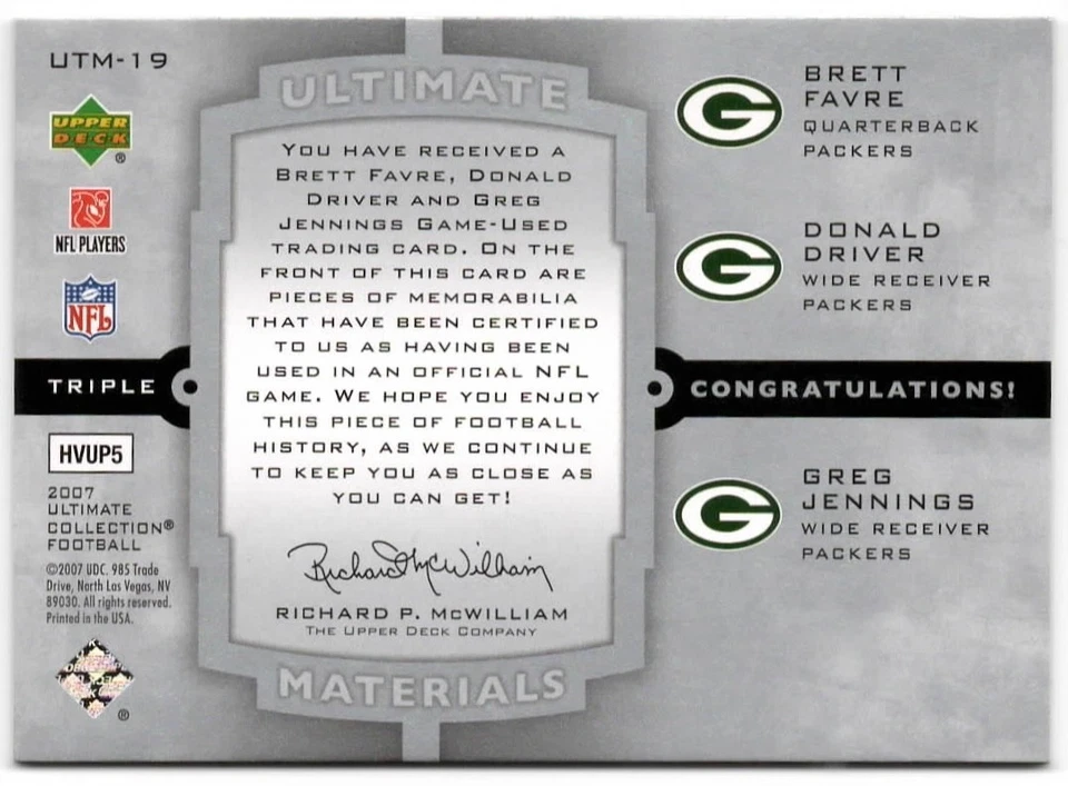 Camiseta Tripla Favre / Driver / Jennings - 2007 Ultimate Collection 29/50 EMBALAGENS - Imagem 2 de 2