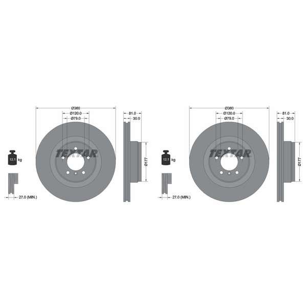 2X Textar PRO Bremsscheiben 360Mm InnenbelÜFtet Vorne Passend FüR Land Rover RAN-image