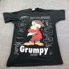 Camicia vintage Disney Biancaneve Grumpy uomo XL nera grafica maglietta sette nani