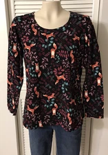 Christopher & Banks Women's Sz PL All-Over Fox Print Long Sleeve Top NWT $44.95