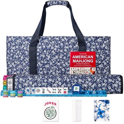 GUSTARIA American Mahjong Set,166 Premium Acrylic Tiles with Blue Prints, 4 A...