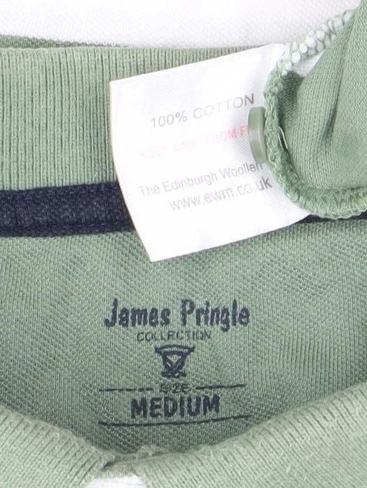 James Pringle Men's Green White Striped Cotton Polo Shirt Medium - Imagem 4 de 4
