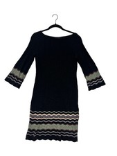 Nine West Womens Black Knit Dress W/ Chevron Stripe Details #62A
