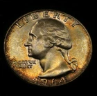 1964-D Silver Washington Quarter - Choice Gem BU Color - Toned - Lustrous