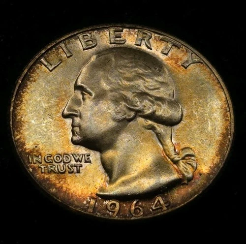 1964-D Silver Washington Quarter - Choice Gem BU Color - Toned - Lustrous