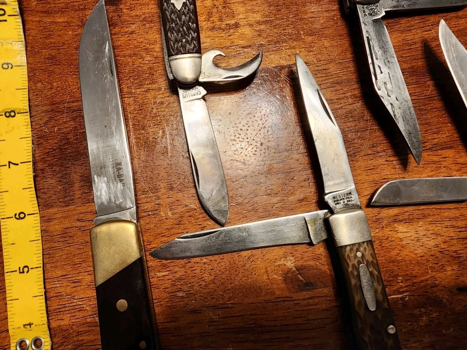 Lote De 8 Navajas De Bolsillo De Colección Kabar Western Cammilus Utica Etc Foto 3 de 4