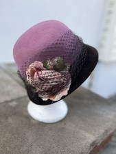 Sherel's NY Women's Millinery Wool Church Cloche Bowler Bucket Hat - Purple Vint