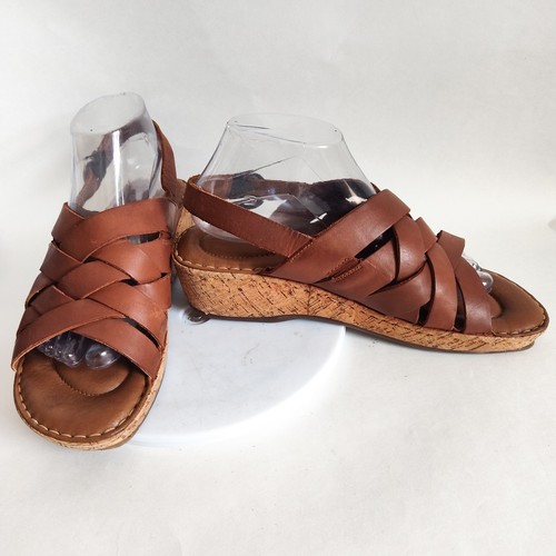 Born Laila Cork Wedge Heels Slingback Leather Strappy Sandals Size 10 Comfort - Picture 6 of 12