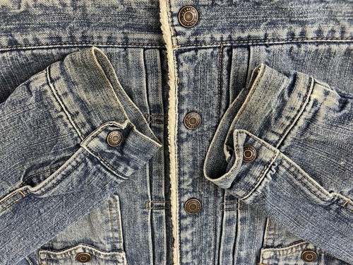 Gap Kids Jeans Jacket Boys S 5/6 Blue Sherpa Lined Vintage Snap Down Trucker - Picture 10 of 12