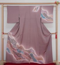 Authentic Japanese Kimono Silk Homongi Purple Black Gold Floral Textile Art