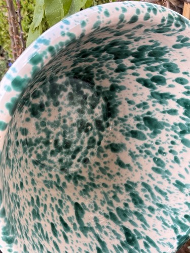 Vintage Terracotta Green & Creme Spatter Glazed Passata Mixing Bowl Beautiful! - Foto 7 di 9