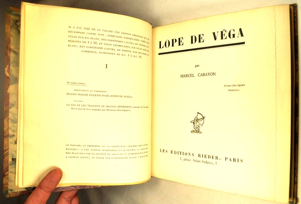 CARAYON LOPE DE VEGA RIEDER 1/50 EX NUM 1 REL SIGNEE ESPAGNE SIECLE D'OR THEATRE - Photo 2/4