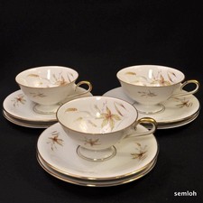 Bavaria Edelstein Set of 3 Trios Cup Saucer Dessert Plate Aurora Gold 1929-1972