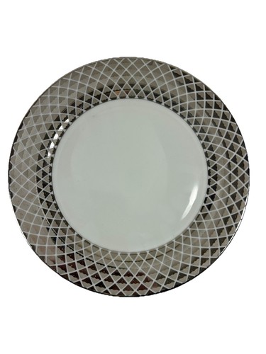 Ciroa Luxe Silver Dinner Plate Metallic Porcelain 10 5/8" Platinum Lattice