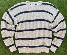 Vintage Alps Sweater Mens Pullover Striped Size Medium Knitted Woven Outerwear