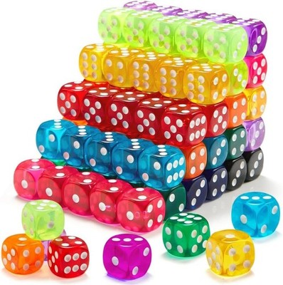 100pcs 16mm Game Bulk Dice 10 Colors Acrylic 6 Sided Dice Set for Classroom