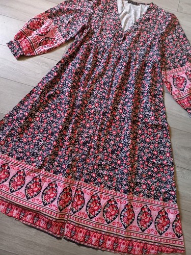 In The Style Black Floral Relaxed Fit Smock Dress Button Front Boho Prairie UK24 - Picture 16 of 19