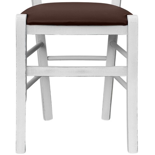 Silla De Madera Venezia Cruz Anticada Blanca Con Asiento Acolchado Marrón - Imagen 4 de 6