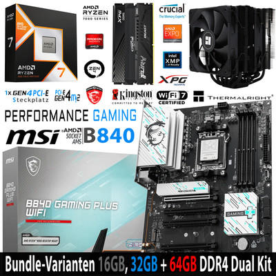 PC Bundle Ryzen 7 9800X3D MSI B840 Gaming Plus Wifi7 mit 16, 32 + 64GB DDR5-6000