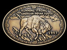 NA19173 NOS VINTAGE 1997 RUNNING STRONG FOR AMERICAN INDIAN YOUTH BUCKLE
