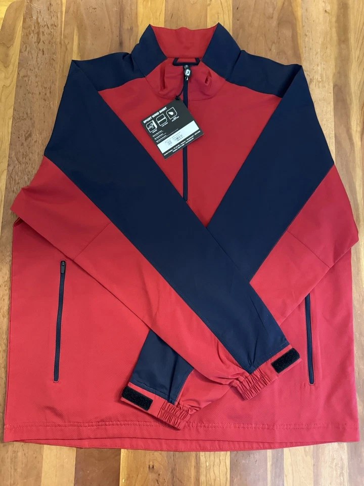 FootJoy Para Hombre 1/2 Cremallera Manga Larga Camiseta de Viento Carmesí/Azul Marino Grande Nueva con Etiquetas CG-286 Foto 2 de 2