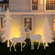 4 Pcs Outdoor 2D Christmas Tree Deer Family Silhouette Set Outdoor PVC Christmas