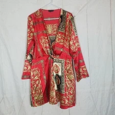 Pretty little things red satin printed wrap detail mini dress size large