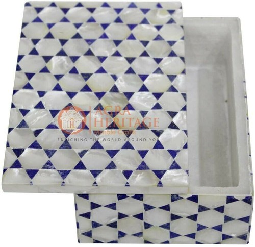 6"x4"x2" Marble Inlaid Jewelry Vintage Box Lapis Mop Mosaic Art Halloween Gift - Picture 5 of 6