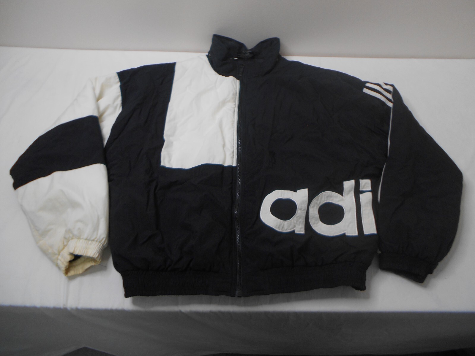 Vintage 90s Adidas Black Nylon Windbreaker Full Zip Spell Out Jacket