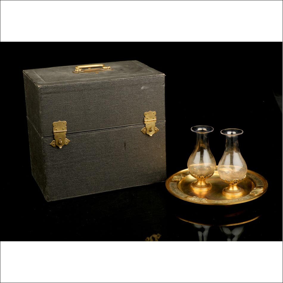 Antiguo Juego De Vinagrera eclesiásticas. almacenar ESTUCHE. Circa 1900