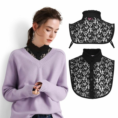 Women False Collar Fake Lapel Half Shirt Blouse Top Detachable Dickey Choker Bib - Picture 7 of 15