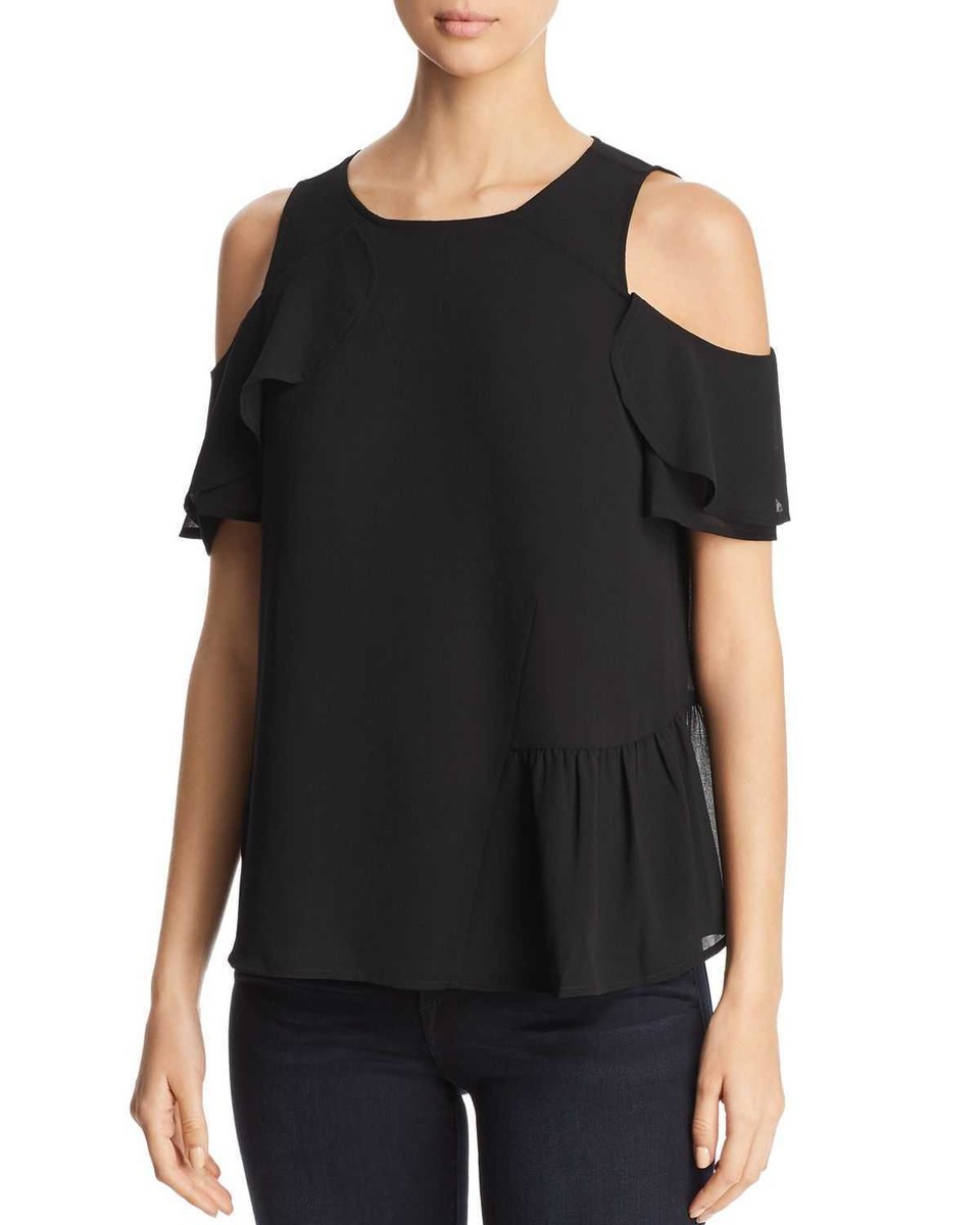 Design History Asymmetric Ruffle Cold-Shoulder Top (Black