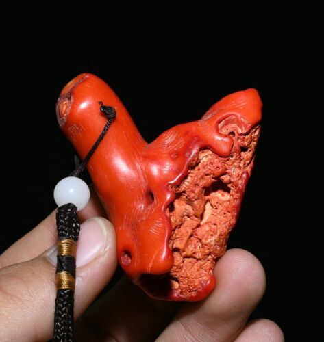 Old Chinese Natural Coral Rough Stone Amulet Evil spirits Exorcism Pendant - Picture 1 of 5