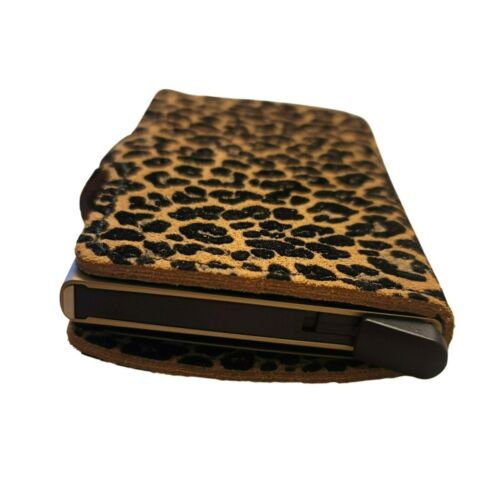 Secrid Mini Wallet Pop-up Card Case Leo Beige Leather Leopard RFID Blocking - Picture 6 of 10