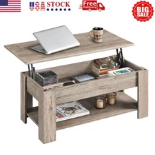 Rectangle Wooden Coffee Table Shelf Organizers W/ Laptop Storage Lift Top Sturdy