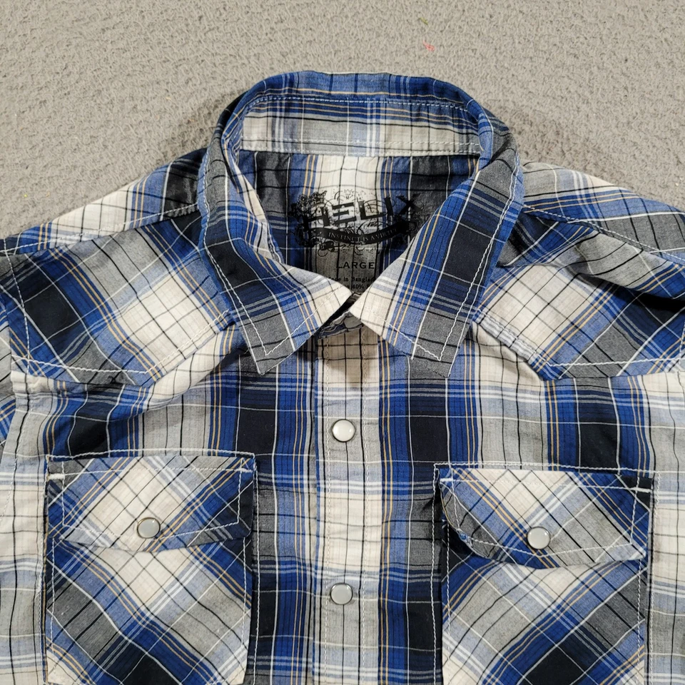 Camisa Helix Niños Grande Azul A Cuadros Perla A Presión Botones Western Rodeo Vaquero Foto 3 de 4